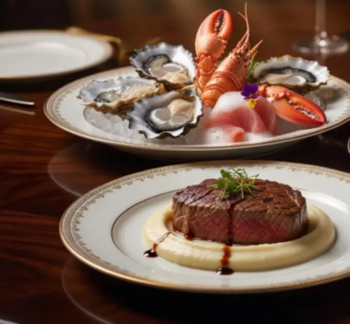 Selection of gourmet fine dining dishes beautifully plated at Funteria Crown Dining