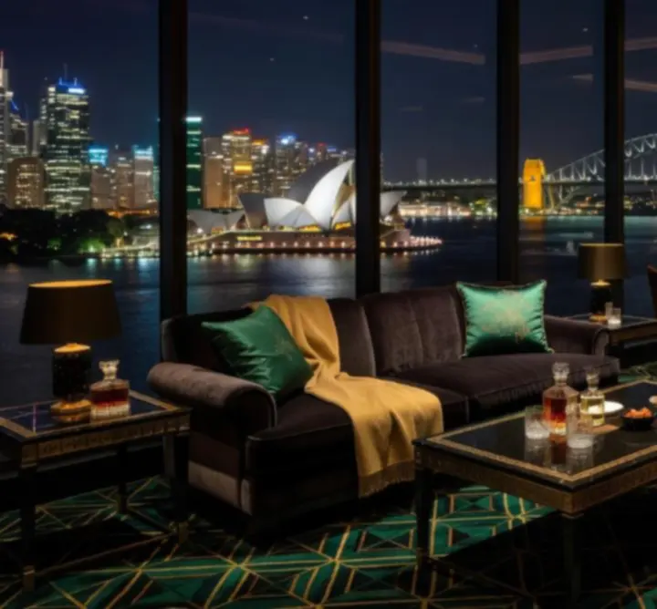 Night-time city skyline view from the VIP lounge
