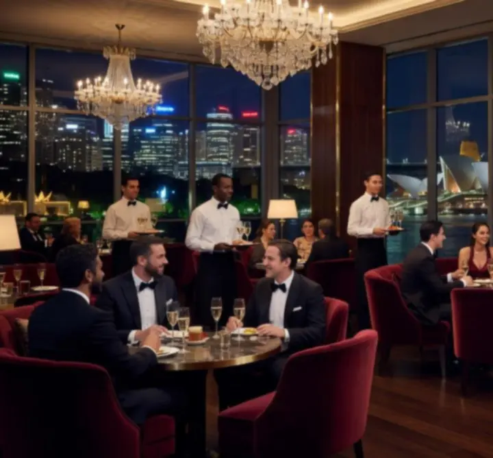 Panoramic Sydney nightlife skyline views from Funteria Crown Dining