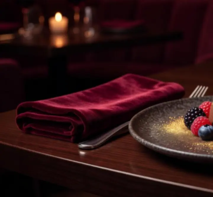 Gold-dusted plated dessert in a luxury restaurant