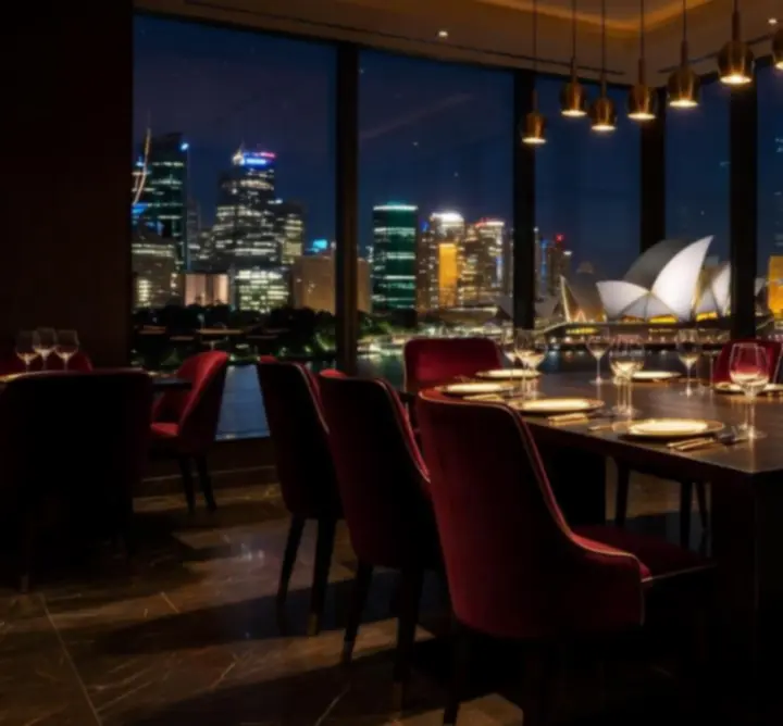 Private dining room with night skyline views at Funteria Crown Dining in Sydney