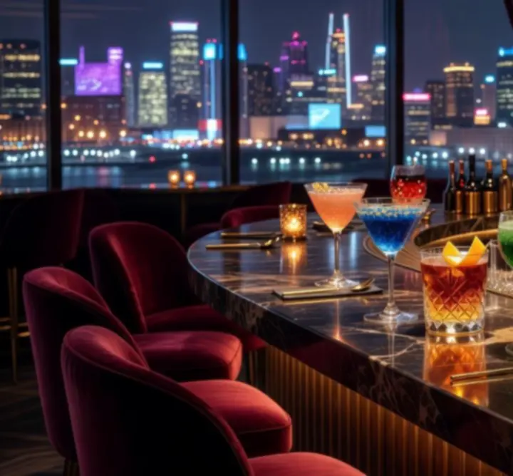 Stylish cocktails at an elegant bar with ambient lighting